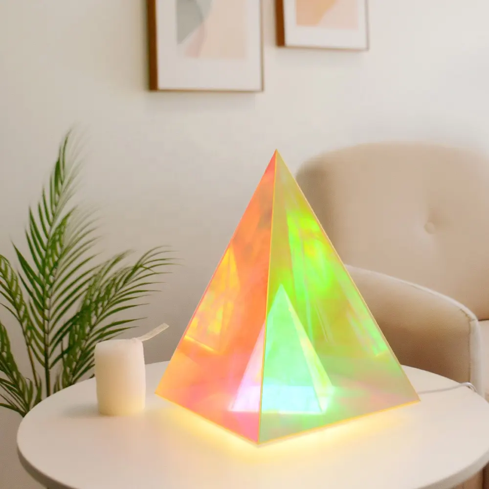 Modern Design Acrylic Pyramid Triangle Night Light Bedroom Bed side Multicolor Cube lampe de table for Home Decor