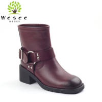 Bottines pour femmes Bottes anglaises élégantes Conception de boucle Bout rond Wedges Bottes de moto antidérapantes