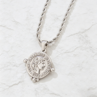 Collier personnalisé en or 18 carats et argent, chaîne torsadée classique, pendentif pièce de monnaie antique grecque Liberté