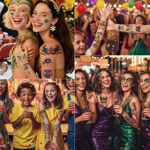 Temporary Tattoo Sticker Mardi Gras Party Face Body Art Waterproof Pet Film Digital Printing One Size - Product Image 3