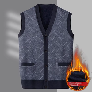 Cardigan sans manches en polaire pour homme, col en V, boutonné, tricoté, avec poches - Product Image 1