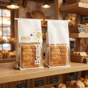Biodegradable White Kraft Paper Pouch with Zipper Pochette Stand-up Pour <strong>Pain</strong> Et Toast <strong>a</strong> Fond Plat <strong>Sac</strong> Pour <strong>Pain</strong> De Mie - Product Image 1