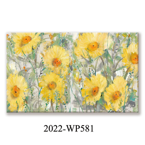 Arte de pared con estampados florales amarillos, pintura en lienzo de estilo pintado a mano para decoración de sala de estar - Product Image 5