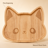 Assiette en bois de caoutchouc en forme de tête de chat mignonne faite à la main pour enfants et tout-petits, pour servir des collations, des fruits et des desserts, assiette en bois écologique
