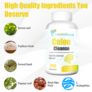 HealthFood Colon Cleanse 240 Capsules <b>Herbal</b> Dietary <b>Supplement</b> with Senna Leaf Powder Gentle Internal Detox Intestinal Support - Product Image 6