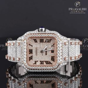 Fabuloso cuarzo cuadrado helado número romano moissanita diamante oro amarillo reloj Edición Limitada resistente al agua joyería de moda - Product Image 5