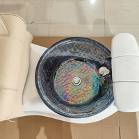 Nouveauté Équipement de salon Base blanche Chaise de soin des pieds de salon Chaise de pédicure de luxe sans tuyau avec bol en verre