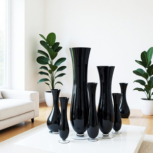 Vasi Cilindrici <span class=keywords><strong>in</strong></span> <span class=keywords><strong>Vetro</strong></span> Nero per Centrotavola, Decorazioni per Eventi e Matrimoni - Product Image 6