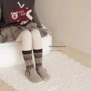 Chaussettes en <span class=keywords><strong>polaire</strong></span> épaisses pour enfants, automne-hiver, mi-mollet, rétro, motif Fair Isle, chaudes et douces pour filles et garçons, détection des aiguilles - Product Image 3