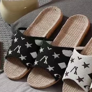 Sandalias Planas con Estampado Geométrico de Estrellas, Punta Abierta, Plantilla de Lino Transpirable, Ligeras, Casuales, para Interiores, Apartamentos, Uso Diario - Product Image 2