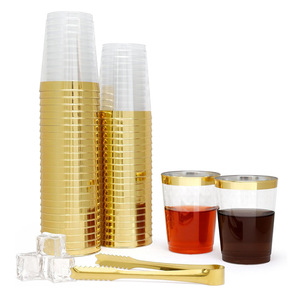 Gobelets de mariage à jante en or clair de haute qualité de 10 oz gobelets en plastique dur transparents jetables pour le mariage de fête d'anniversaire - Product Image 4