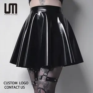 Mini jupe plissée en cuir PU noir, Style gothique Punk Y2k mode Streetwear femmes noir taille haute 2023