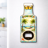 Ouvre-bouteille aimanté en bois MDF personnalisé par sublimation avec design couple Jamaïque pour souvenir touristique