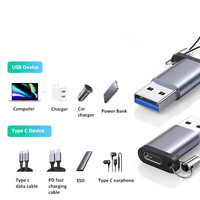 Câble adaptateur usb 3.0 vers USB C otg en alliage d'aluminium avec sangle de chargement et transfert de données pour smartphone et tablette