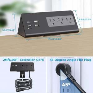 Pince de bureau américaine avec prise PD20W USB C 6.56FT rallonge plate prise de courant de bureau - Product Image 4