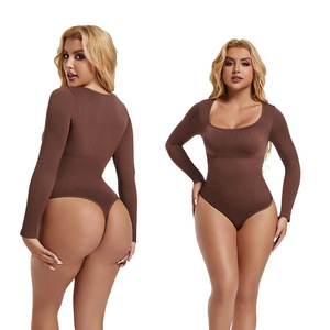 Vêtement sculptant sans couture à manches longues et col rond pour femme, vêtement sculptant grande taille pour femme, lingerie pour femme - Product Image 6