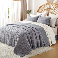 Couvre-lits en coton Queen Size 3 pièces ensemble de couette Queen avec couverture de literie à rayures bleues couverture matelassée légère