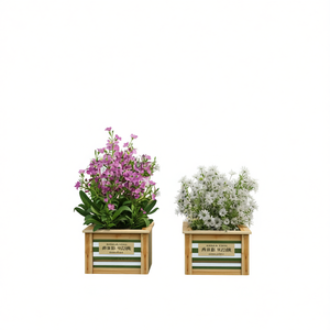 Vasi quadrati in legno per esterni, fioriere da giardino in stile rustico con strisce verdi per fiori - Product Image 1
