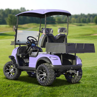 Voiturette de golf électrique violette homologuée pour la route, 2 places, sièges réglables, batterie au lithium, vitesse 30-50 km/h, autonomie 90 km, pour parcours de golf