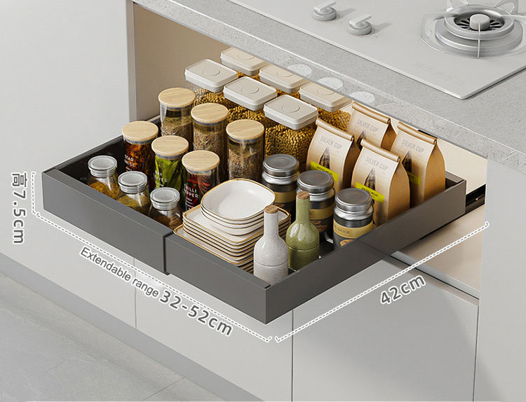 ถาดเก็บของแบบยืดหดได้ สีเทาขนาดเล็ก (32-52 ซม.)