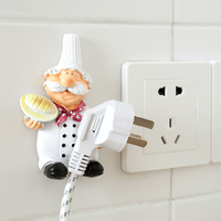 Support de rangement adhésif pour cordon d'alimentation et organisateur de prises, design chef de cuisine de dessin animé, avec crochets à un seul niveau, accessoires de cuisine mignons