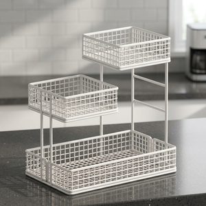 Estante de Almacenamiento Metálico Blanco de 3 Niveles, Organizador de Encimera, Estante con Cestas - Product Image 3