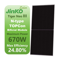 Panel Surya Fotovoltaik Monokristalin Jinko Tiger Neo 3.0 A TOPCON Tipe N Bifasial Kaca Ganda 650W 660W 670W untuk Rumah