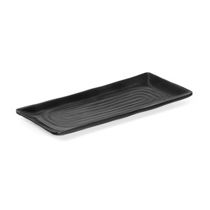 Wholesale Stock product Custom LOGO Plastic Black Frosted Sushi Texture Dinner Plate Melamine Rectangle Plate For Restaurant