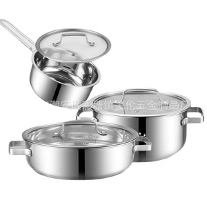 ชุดเครื่องครัวสแตนเลส 3 ชิ้น ใช้กับเตาแม่เหล็กไฟฟ้าได้ ฐานหลายชั้น ชุดของขวัญ ใช้กับเตาอบได้ ป้องกันสนิม - Product Image 3