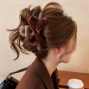 Pinza para el pelo con lazo de 13 cm, de plástico y tela, elegante, grande, de lana, tipo pinza de tiburón para mujer - Product Image 3