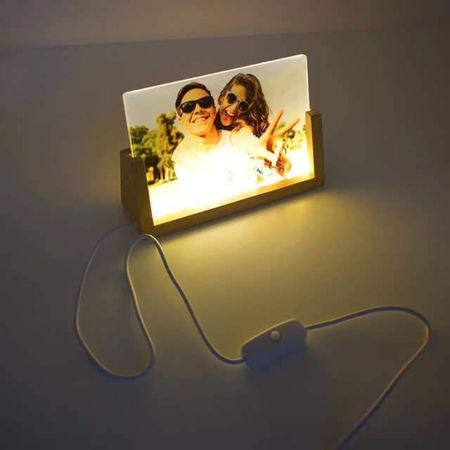 Qualisub Personalized 6*8" Acrylic Photo Frame with LED Wood Bottom Sublimation Acrylic Photo Frame Blanks DIY Photo Frame
