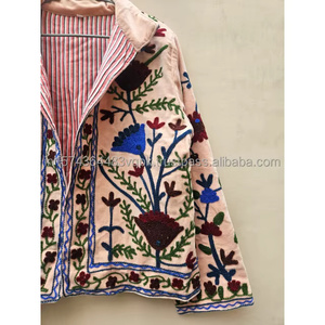 Vintage Style Suzani <b>Velvet</b> Embroidery Quilted Eco-Friendly Winter Artisanal Patterned <b>Jacket</b> with Floral Decoration - Product Image 4