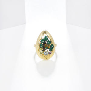 Anillo de mujer con incrustaciones de gemas tricolor Vision, diseño retro elegante de pino y ciprés verde, plata 925, unisex, para fiesta, transfronterizo - Product Image 2