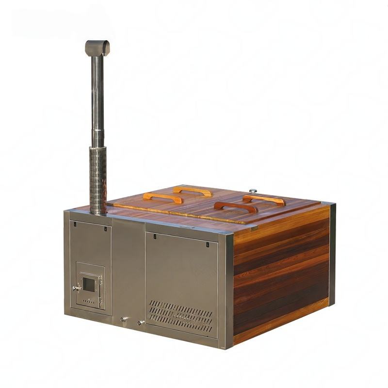 Cedar Color Samples Wood Fired Hot Tub with Stainless Steel Liner and Red Cedar Skirting ...