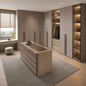 Cabina <span class=keywords><strong>Armadio</strong></span> Scandinava <span class=keywords><strong>con</strong></span> Porta Scorrevole, Isola Portaoggetti, Cassetti e <span class=keywords><strong>Ripiani</strong></span> Illuminati - Product Image 5