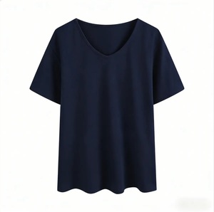 Camiseta de Cuello en V Lisa para Mujer, 220 g/m², al por Mayor, de Bajo Costo, 92% Algodón, 8% Elastano, con Logotipo Personalizado, Corte Casual - Product Image 4
