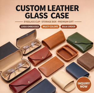 Étui à lunettes en cuir véritable personnalisé, pochette de rangement portable haut de gamme pour lunettes, sac de voyage en cuir pour lunettes, vente en gros - Product Image 1
