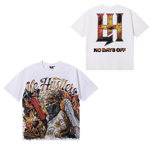 T-shirt Homme Personnalisé en Coton Lourd Style Streetwear avec Impression Numérique et Strass Thermocollés – Collection Hustlers - Product Image 3