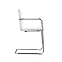 Chaise d'invité cantilever scandinave en plastique blanc avec base chromée et accoudoirs intégrés pour salle de réunion