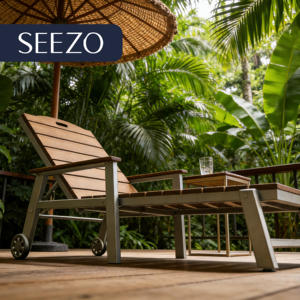 كرسي استلقاء خارجي للراحة موديل 2026 بإطار ألومنيوم وخشب بلاستيكي قابل للتكديس مع عجلات بدون وسائد - Product Image 3