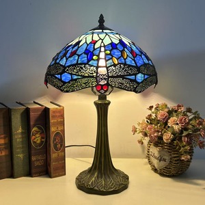 Tiffany Creative 12 \ "lámpara de mesa de cristal manchado para sala de estar/dormitorio Retro clásico estilo europeo azul/negro DC mesita de noche - Product Image 3