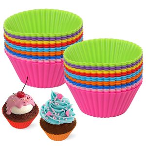 Grosir polikromatik Food Grade silikon bulat cetakan kue Muffin Cup untuk DIY peralatan memanggang kue Pastry - Product Image 1