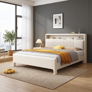 Mid-Century Modern Solid Wood White Wall <b>Bed</b> <b>Platform</b> Bedroom Furniture - Product Image 3