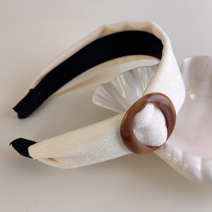 Diademas de Moda para Mujer, Diadema Ancha de Tela de Color Sólido, Hebilla Ovalada de Resina Marrón, Estilo Europeo Americano, 16 cm, Acrílico - Product Image 4