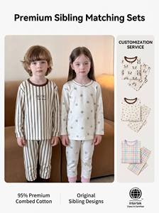 Pijamas Térmicos de Algodón con Estampado de Frutas para Niños, 95.5% Algodón, 4.5% Elastano, Cuello Redondo, Capa Base, Otoño Invierno, Unisex - Product Image 2