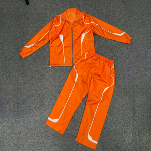 Orange windbreak Tracksuit Set <b>Women</b> Color Blocking Stand Collar Zip Up <b>Jacket</b> Elastic Waist Pants 2 Piece Sporty Outfit - Product Image 1
