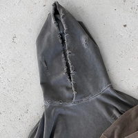 Sweat à capuche streetwear personnalisé pour homme, noir uni, 450 g/m², en molleton bouclette, effet vieilli et délavé à l'acide