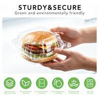 Conteneur alimentaire transparent en PET de qualité alimentaire pour hamburgers et nouilles, avec couvercle à charnière bombé, pour restauration rapide, drive-thru, emballage à emporter et livraison