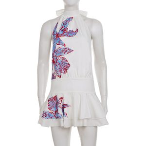 Robe Courte Sexy Dos Nu à Bretelles Imprimé Floral Numérique Sans Manches Coupe Trapèze Écologique Respirante pour l'Été et la Plage - Product Image 1