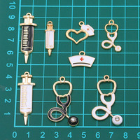 Mixte DIY Accessoires Médicaux Alliage Émail Seringue Stéthoscope Infirmière Accessoires Pendentif